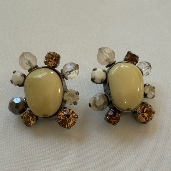 Vintage Swarovski Elegant Cream and Brown Cluster Earrings